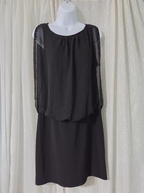 Scarlett Black Dress with Sheer Jewel Sleeve Trim
